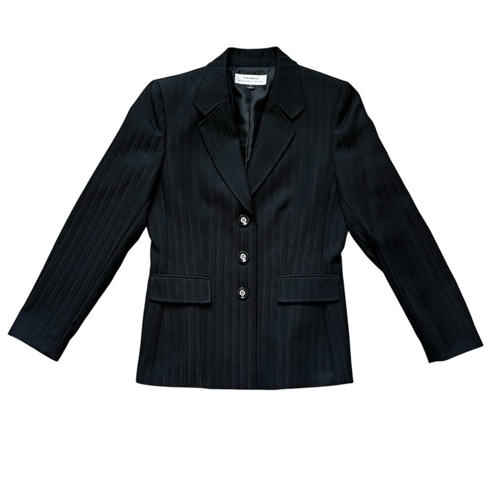Tahari ASL Black Tone-on-Tone Pinstripe Blazer Jacket